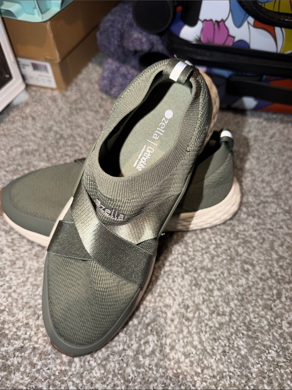 Zella WOMENS SIZE 8 Slip-On Knit Sneakers — Olive